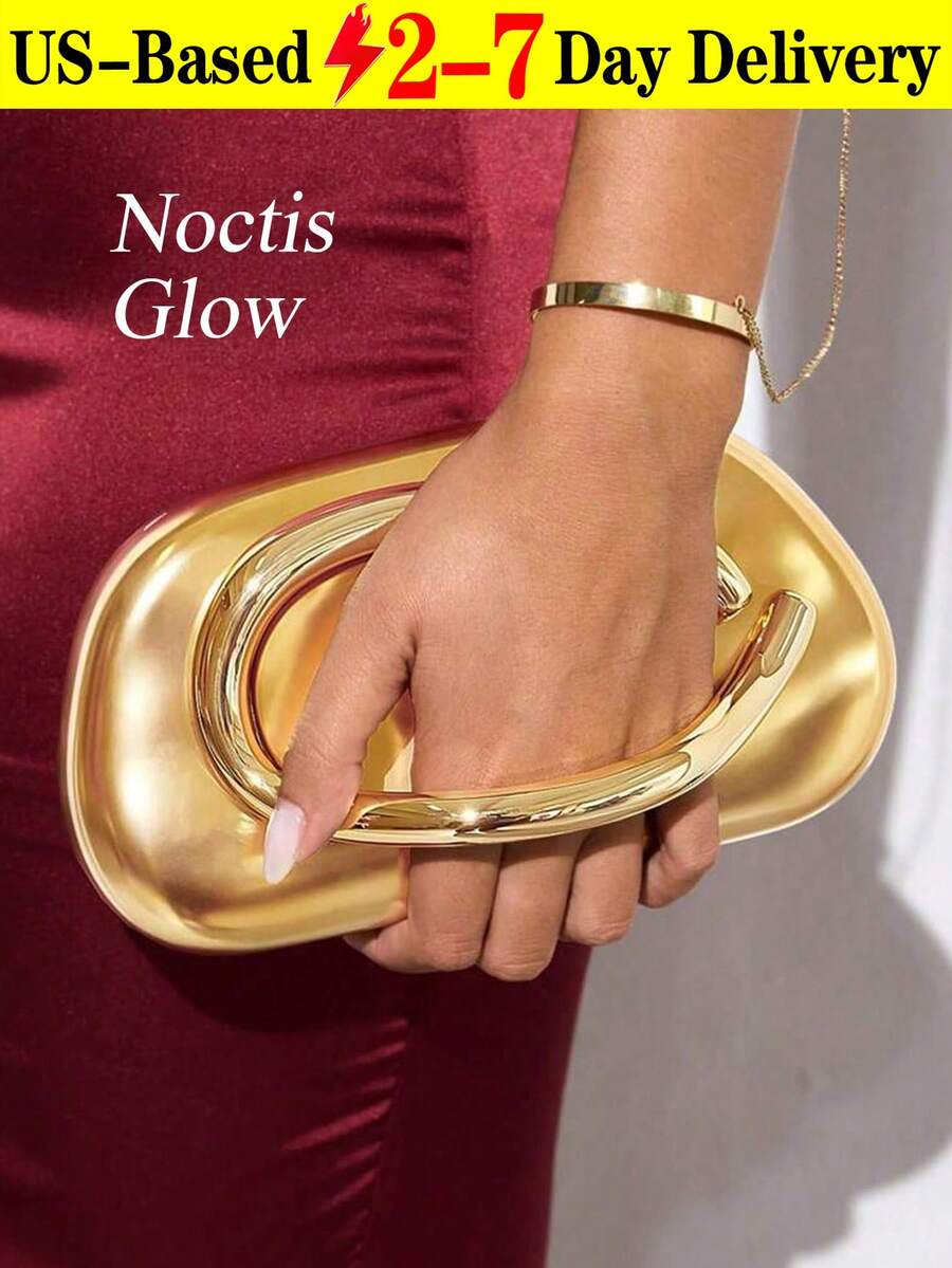 Elegant And Stylish Hardware-Decorated Clutch, Retro And Simple Solid-Color Popular Shoulder Bag, Versatile And Highly Attractively Ladies' Chain Messenger Bag For Daily Wear, New Fashion Evening Clutch, Suitable For Matching Dresses To Attend Parties And Weddings - 金色 - 查看 1