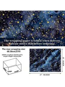 6/12pcs Set, Premium Blue Starry Sky Gift Wrapping Paper | 20-27 Inches, Gold Star & Constellation Pattern, Suitable For Birthday, Ramadan Festivals, Ramadan, Graduation Ceremony, Party Decoration - Multicolor - View 2