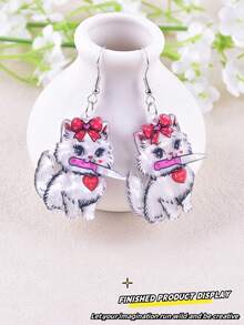 Set de 10 piezas Colgante acrílico de corazón de gato para el Día de San Valentín, pendientes DIY para mujeres, regalo de San Valentín, para hacer joyas - Blanco - Ver 5