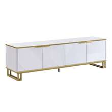 TV-Schrank Mit Vier Türen, TV-Ständer, TV-Paneel, Niedriger TV-Ständer. Einzigartiges Design, Geometric Textur. 160 X 37.5 X 48cm (L X W X H) - White - View 7