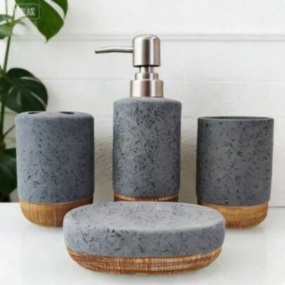 Modernes, minimalistisches hochwertiges texturiertes Keramik-Badezimmer-Set mit 4 Teilen - verschiedene Stile erhältlich