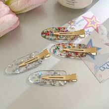 4 Acrylic Hair Clips Set - Y2K Cute Oval Duckbill Hair Clips With Sequin Decoration, Transparent Invisible Hair Clips, Suitable For Women And Teenagers Aged 14 And Above - Hỗn hợp 4 miếng - Xem 1