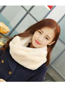 1条毛绒交叉领口保暖围巾，男女通用，冬季适用 - 彩色 - 查看 4
