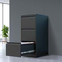 Techigher 3 Drawer File Cabinet, Vertical File Cabinet With Lock, Metal Filing Cabinets Storage Cabinet For A4/Letter/Legal Size Files - Black, 3 Draws - View 4