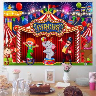 1pc Interesting Circus Tent Carnival Night Scene Photography Backdrop (82.7x59.1/59.1x39.4/39.4x29.5 Inch), Fireworks Balloons Ferris Wheel Banner Decor For Boy Girl Birthday Baby Shower Studio Cake Table