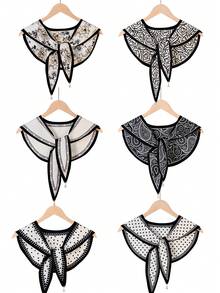 1pc Women's High-End Black & White Cashew Oil Painting Style Shawl Cardigan With Pearl Pendant Collar - Multicolor - View 1