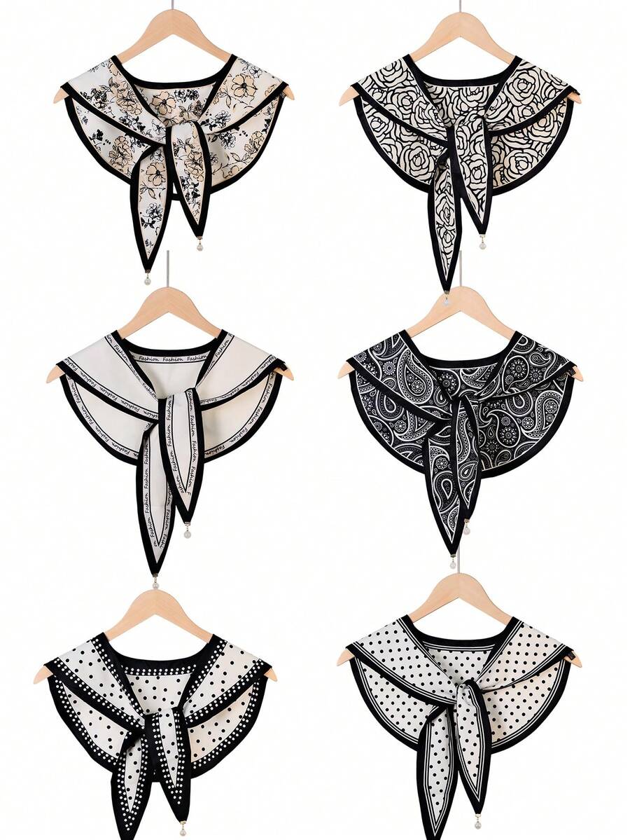 1pc Women's High-End Black & White Cashew Oil Painting Style Shawl Cardigan With Pearl Pendant Collar - Multicolor - View 1