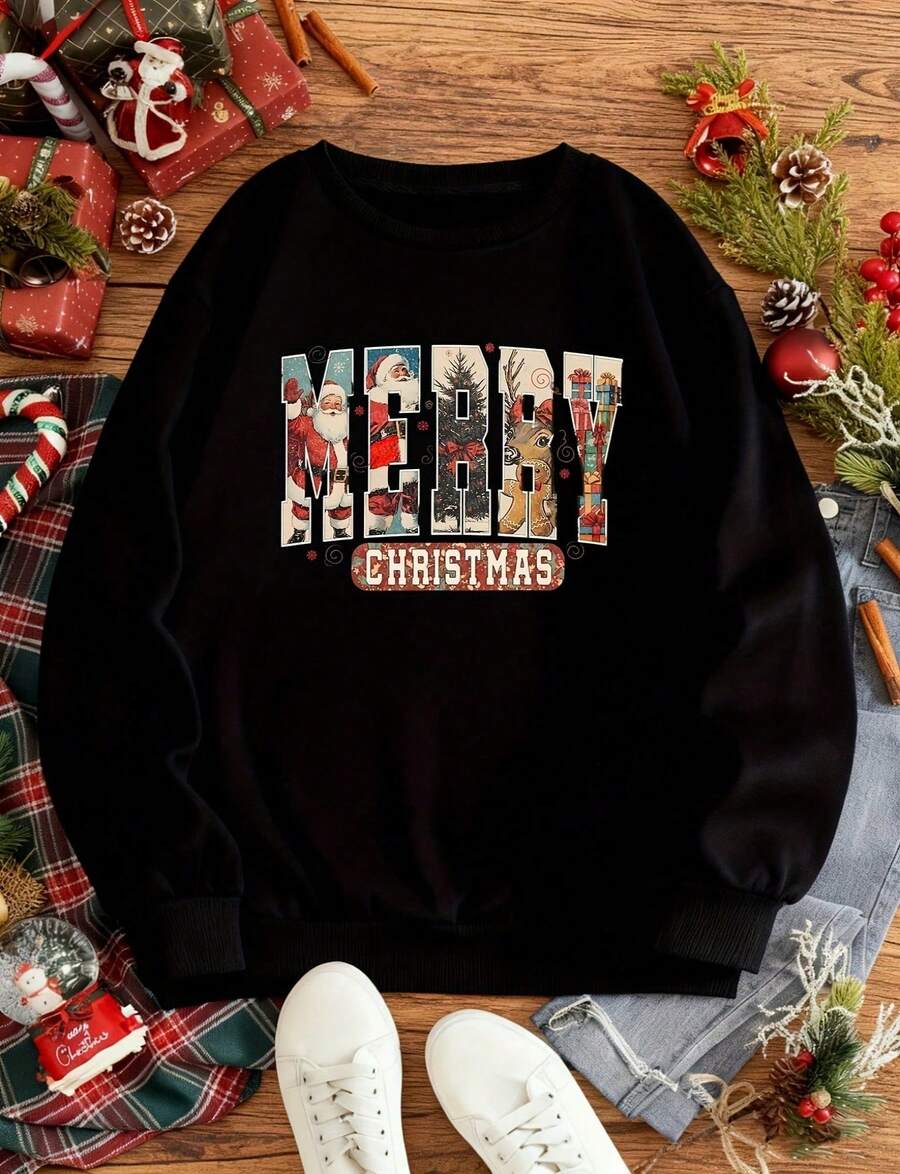 Suéter navideño vintage con diseño gráfico de Papá Noel, renos y ...