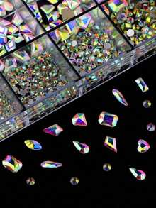 Hộp 12 ngăn/hộp đựng đá quý 3D bằng hợp kim, mặt dây chuyền đính đá pha lê, trang trí móng tay, 12 khe cắm đá đính móng, bộ trang trí móng tay bằng thủy tinh nhiều kiểu dáng và hình dạng, thích hợp để trang trí móng tay, quần áo, mặt. - trắng - Xem 5