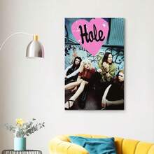 Framed Hole 2 Vintage Music Canvas Poster - Pink Heart Design With Band Members, Ideal For Bedroom & Living Room Wall Decor, Perfect Gift For Music Lovers, Music Room Decor, 2D, Perfect For Room Decor - 彩色 - 查看 4