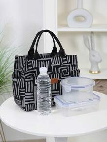 DLIU New Arrival, Corduroy Printed Fabric, Large Capacity Thick Tote Bag, Aluminum Foil Insulation Lining, Half-Zip Closure, Multi-Pocket Outdoor Storage Bag, Lunch Bag, Bento Box Bag, Tote Bag, Organizer Bag, Handbag, Suitable For Work Lunch, Outdoor Picnic, Daily Storage Lunch Box Cooler Bag Waterproof For Women For Men For Picnic For School Back To School - Black - View 6