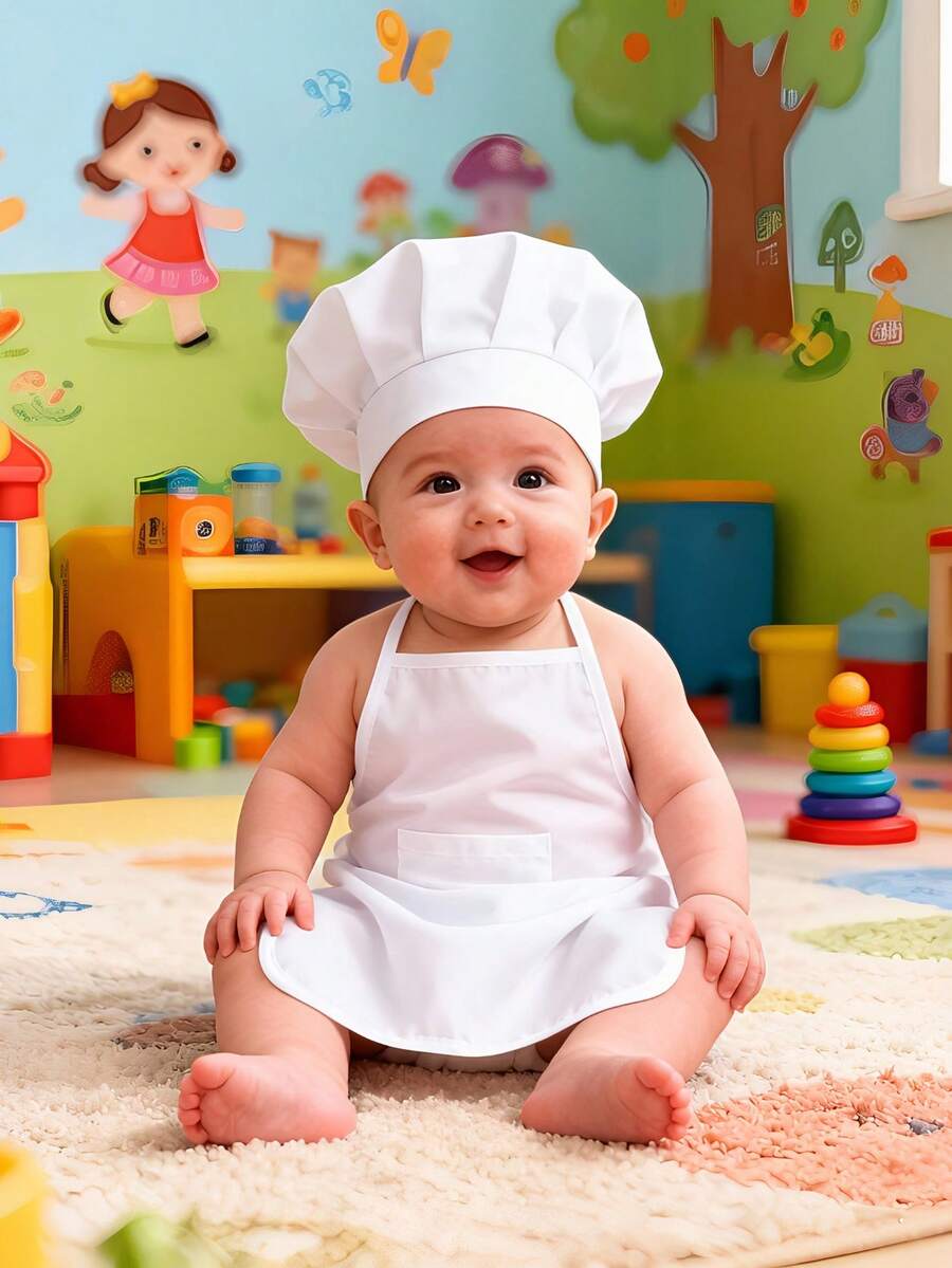 1 Set Traje de Chef Recién Nacido, Incluye Gorro de Chef y Delantal, Disfraz Temático de Chef para Sesión de Fotos de los 100 Días del Bebé, Adecuado como Accesorio de Fotografía, para Halloween, Acción de Gracias, Baby Shower, Fiesta de Revelación de Género, Bautizo y Regalo para Mamá Primeriza - de los hombres - Ver 1