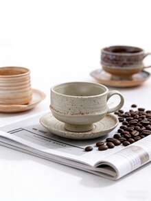 1pc / 2pcs Handmade Ceramic Coffee Cup And Saucer Set (2PCS) - Artisan Pottery Mugs For Tea/Latte (Assorted Glazes) Assorted Unique Glaze Finishes Dishwasher-Friendly Versatile For Coffee/Tea/Latte Scandinavian Afternoon Tea & Breakfast Cups – Back-To-School Season - 彩色 - 查看 6