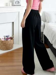 Women's Loose Fit Drawstring Waist Casual Wide Leg Pants, Everyday Wear