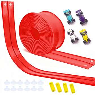 Flexible Track Toy DIY Dual Track Racing Track With 4 Shock-Absorbing Toy Cars, Rollable Track, Children's Game Gift