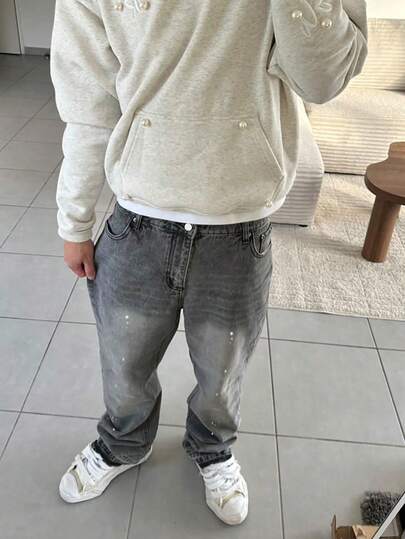 BAZR 男士牛仔喇叭裤，修身破洞喇叭裤，Y2K 堆叠牛仔裤，撞色水洗刺绣牛仔裤，适合所有季节