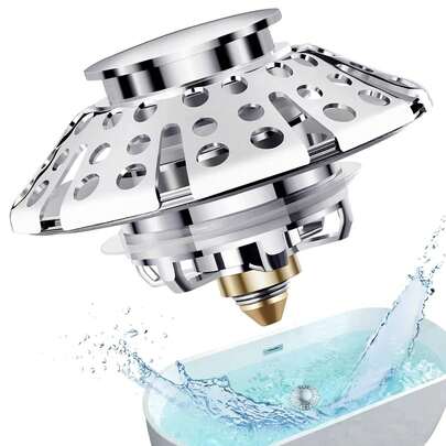 三合一通用浴缸排水塞 - 一体式浴缸排水塞，带盖，双重过滤设计，弹簧式浴缸排水塞，适用于更换排水孔