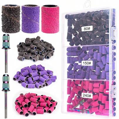 Sanding Bands For Nail Drill Sanding Bands #80#150#240 Grits 150Pcs Color Coarse Fine Nail Sanding Bands 2Pcs Nail Drill Bits 3/32" Mandrel Bits