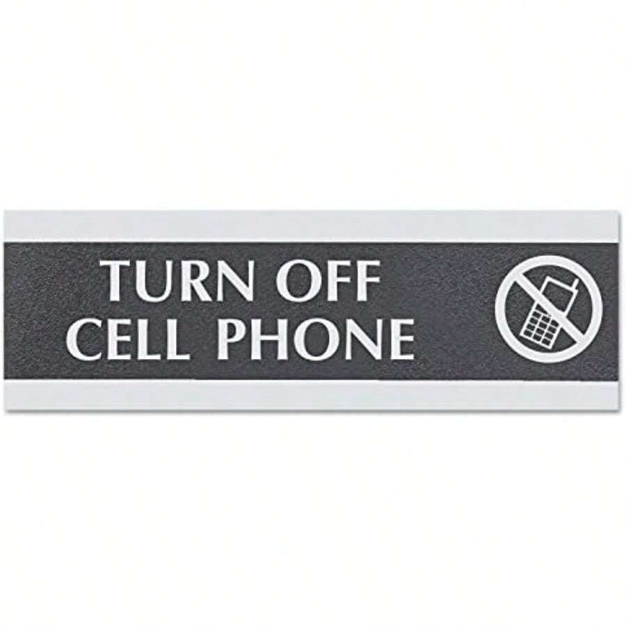 Headline Sign 4763 Century Series - Cartel de oficina (22,8 x 7,6 cm), color negro y plateado(Desactivar el teléfono celular) - Multicolor - Ver 1