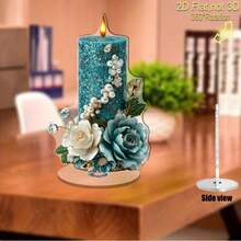 2D Rotating Acrylic Decorative Piece, Valentine's Day Gift, Featuring A Blue-Green Floral Design With Pearls, Perfect For Creating A Romantic Ambiance And Appreciative Anniversary Present