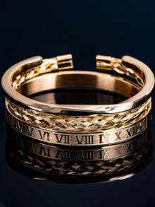 3pcs/Set Vintage Open Twist Mobius Bangle, Stainless Steel Roman Numeral Braided Bracelet Set, Men's Fashion Accessories - Multicolor - View 6