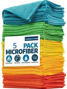 5/10 Pieces/Pack Microfiber Cleaning Cloths, 11.81" X11.81" Random Color Cleaning Cloth, AbsorbentCloth, Kitchen Cloth, Glass Cleaning Cloth Home Cleaning Multi-Color Soft Quick-Drying AbsorbentSponge Set-Kitchen,Bathroom,Home, HomeSupply Business,Kitchen Essentials,Household Essentials,Dog Bath,Car Essential - Multicolor - View 2