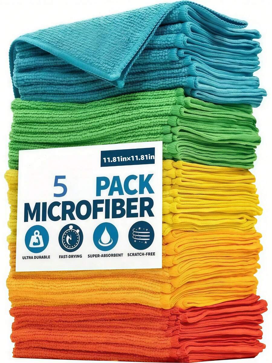 5/10 Pieces/Pack Microfiber Cleaning Cloths, 11.81" X11.81" Random Color Cleaning Cloth, AbsorbentCloth, Kitchen Cloth, Glass Cleaning Cloth Home Cleaning Multi-Color Soft Quick-Drying AbsorbentSponge Set-Kitchen,Bathroom,Home, HomeSupply Business,Kitchen Essentials,Household Essentials,Dog Bath,Car Essential