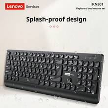 Lenovo KN301 Wireless Keyboard and Mouse 2.4G Combo, Matte Texture, All-in-One Desktop Computer, Universal for Office and Business Use - 黑色 - 查看 2