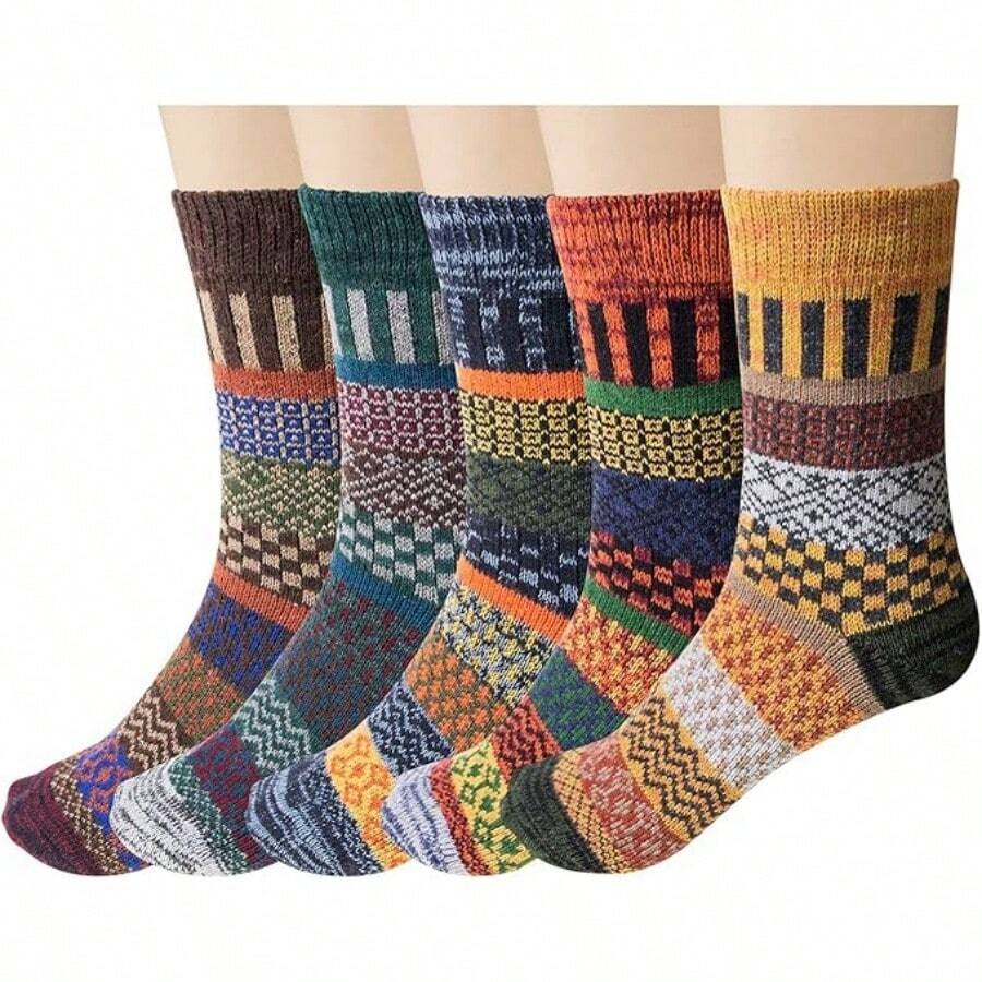5 Pairs Of Women's Winter Socks – Breathable, Soft, Thick Wool Socks In Colorful Designs – Perfect Gifts For Women - Multicolor - View 1