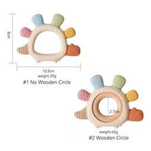 Cute Cartoon Silicone & Wooden Combination Teether, Macaron Colors Multi-Texture Dinosaur Shape, Baby Home & Outdoor Soothing Chew Toy, Grip Training Sensory Stimulation, Newborn Birthday Gift