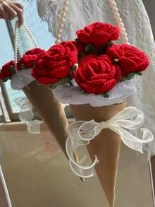 10朵手工钩织玫瑰花，母亲节最佳礼物，仿真永生针织花，适合家居装饰、餐厅、卧室、节日、派对、情人节、护士节、返校季、闺蜜节等场合。 - 紅色 - 查看 6
