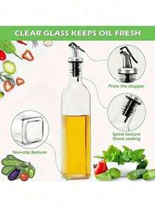 1pc Kitchen Glass Oil & Vinegar Bottle - Leak-Proof Spout Seasoning Bottle, Olive Oil & Vinegar Bottle With Funnel, Square Design, Suitable For Olive Oil, Seasonings - Durable, Space-Saving, Kitchen Household Seasoning Bottle, Portable, Great For Cooking