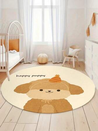 1 st mjuk rund matta söt hund tecknad rund matta, halkfri, lätt att rengöra, lämplig för sovrum, vardagsrum, lounge, arbetsrum, entré, barnrum, rumsinredning som golvmatta, kashmirliknande rund sovrumsmatta, tvättbar och halkfri, dekorativ matta, mattor för vardagsrum, runda mattor, inomhusmatta, vardagsrumsmatta, sovrumsmatta, sängklädselmatta, juldekorationsmatta, vardagsrumsinredning, heminredning, sovrumsinredning, höst- och vinterdekoration