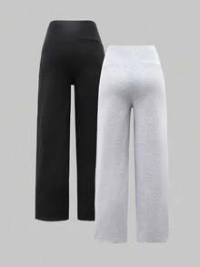 2pcs/Set Women's Heart Print Straight Leg Pants - Multicolor - View 2