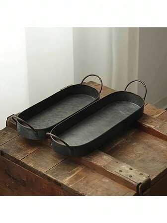 复古风格托盘，带金属把手，适合家居和花园装饰，不可直接接触食物