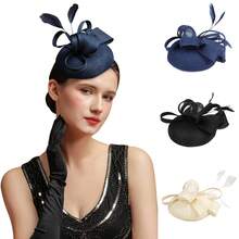 1件装女士头饰，茶会婚礼德比帽教堂新娘鸡尾酒会羽毛夹发箍