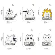 1pc Cute White Cat Holding Knife Brooch, Fashion Accessory - Black and White - View 11