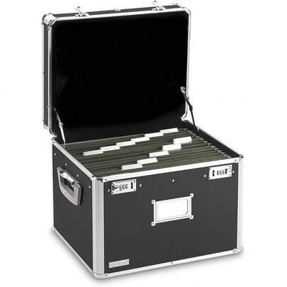 Vaultz Portable File Box - 17.5 X 14 X 12.5 Inch Legal/Letter Size Storage Box With Dual-Combination Locking For Document Filing And OrganizationBlack