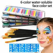 opeth 22件套水溶性人体彩绘套装，包含6种颜色的颜料、11支画笔、5张贴纸，适用于生日派对、化装舞会、各种派对妆容和人体彩绘，水溶性配方，易于清洗，不刺激皮肤。 - 彩色 - 查看 3