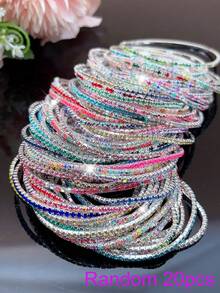 8pcs/10pcs/20pcs/30pcs Rhinestone Beaded Elastic Tennis Bracelet For Women, Fashionable & Versatile, Full Color Options - Elastic Bracelet - View 42