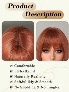 Elegant-26 Inch Rust Brown Wigs For Women, Long Straight Wigs With Bangs, High Quality Soft Synthetic Fiber Wigs For Women Daily Wear, Festival Ready Party Use, Perfect Gift - Beginners Glueless Wig Accessories - 鏽棕色 - 查看 8