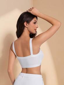 1件装女士固定衬垫运动文胸，无钢圈无缝抹胸式，白色