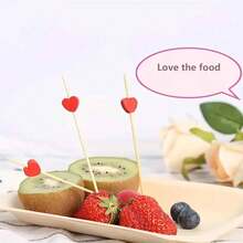 10/100pcs Fruit Toothpicks | Pink Heart Shaped Fruit Forks | Heart Shaped Cocktail Sticks | Heart Shaped Elegant Toothpicks, Suitable For Wedding, Birthday Party Appetizer Decoration, As Well As Easter And New Year Party Supplies, Holiday Toothpicks, Holiday Party Supplies, Elegant Toothpicks, Decorative Picks, Bamboo Toothpicks, Appetizer Toothpicks, Catering - Multicolor - View 9