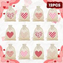 VICKYO 12pcs Cute Drawstring Gift Bags, Cartoon Style Cotton Linen Favor Pouches For Wedding Favor Storage And Party Gift Organization, Engagement Gifts And Party Favors - Multicolor - View 12