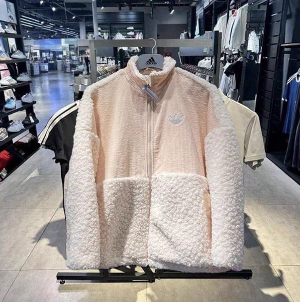 Adidas Áo khoác thể thao cổ đứng rộng rãi ấm áp dành cho nam và nữ - Màu be/Khaki - Xem 1