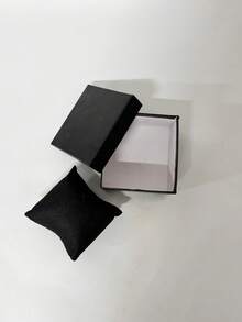 1 Peça Caixa de Armazenamento de Relógio, Caixa de Relógio de Cor Sólida com Tampa, Caixa de Papel para Relógio Único, Pulseira, Bracelete, Caixa de Embalagem de Joias para Presente com Pequeno Travesseiro, Organizador de Joias de Viagem com Espelho para Colar e Brincos, Essenciais de Viagem Rosa, Presente do Dia da Mulher, Praia de Férias, Armazenamento de Banheiro, Armazenamento de Quarto, Grande Capacidade - Preto - Visão 10