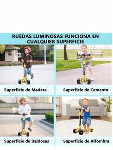 Glückluz Kick Scooter para Niños Niñas, Patinete Infantil para Pequeños 3 a 14 Años, Regalo para Día del Niños - Amarillo - Ver 3