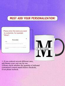 1pc, 11oz Personalized Letter Name Custom Coffee Mug - Designed Customized Cup, Ceramic Mug, Unique Novelty Mug, White Tea Cup, Personalized Letter Name Custom Coffee Mug - Designed Customized Cup, Summer & Winter Drinkware, Birthday Gift, Family Gathering Gift, Holiday Gift, Mildew Resistant, Reusable, Elegant, Cute, Modern