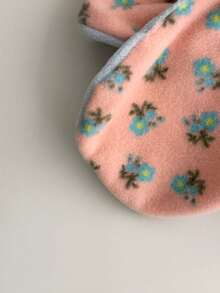 Set 1 pălărie și eșarfă roz cu imprimeu floral drăguț, căciulă mică și caldă pentru femei, iarna - Multicolor - Vizualizare 9