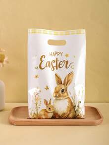10/20/50 حقيبة هدايا ذهبية بشكل أرنب عيد الفصح، أكياس حفلات بنمط أرنب كرتوني وزهري مع مقابض، ديكور عطلة ريفي، ديكور منزلي لعيد الفصح 2026، تغليف هدايا موسم الربيع/الصيف، أكياس تسوق للبيع بالتجزئة - متعدد الألوان - مشاهدة 4
